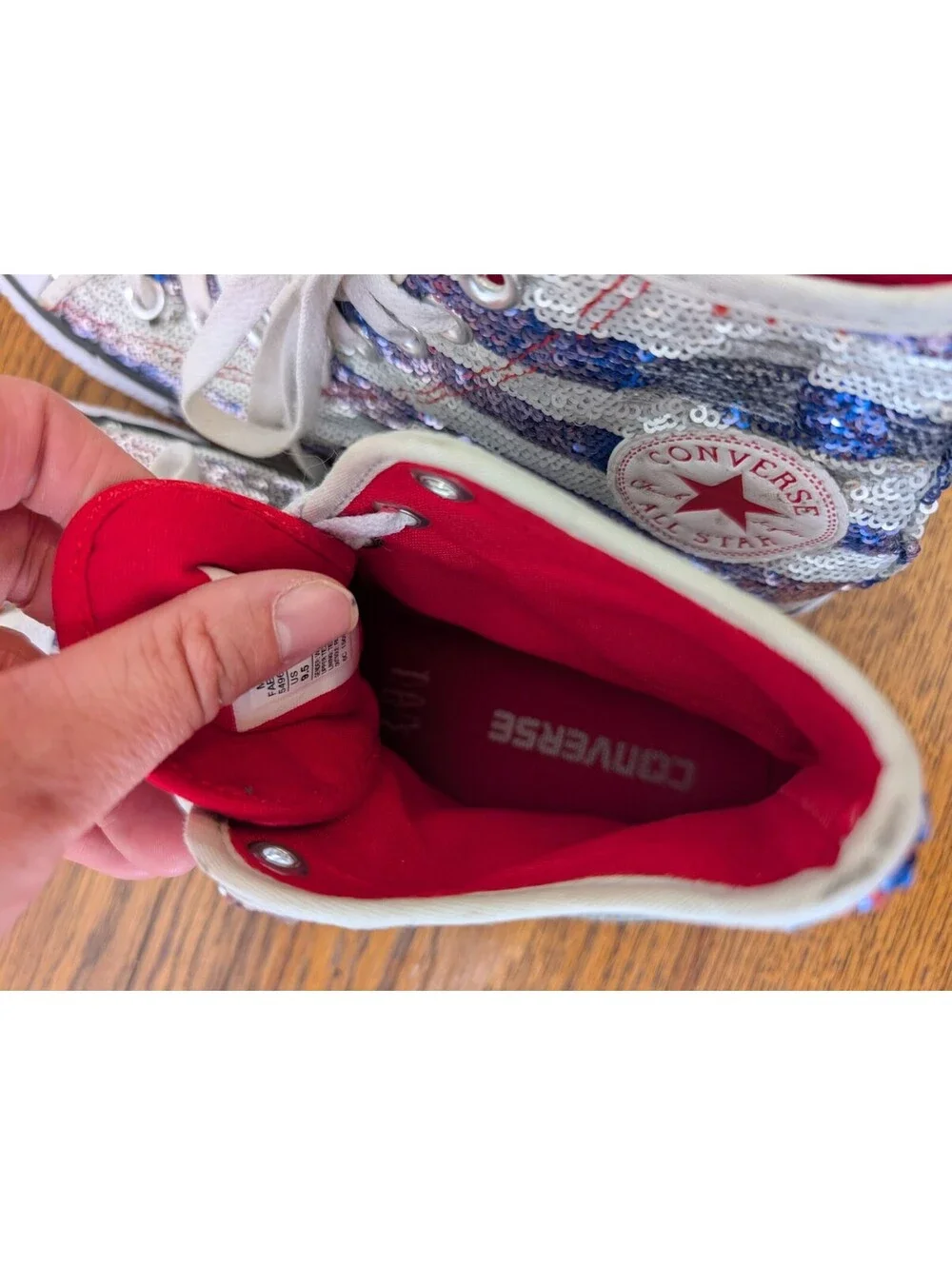 Converse All Star USA Flag Sequin Hi Top Sneaker Shoes 549638C Womens 9.5 RARE